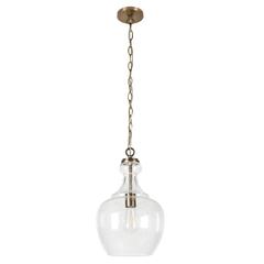 Verona 11" Wide Pendant with Glass Shade in Brass/Seeded