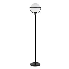 68" Glam 1-Light Floor Lamp with White Glass Globe Shade, Black
