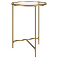 18'' Round Glass End Table Modern Side Table, Night Stand, Soft Brass