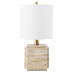 Pacha 16" Tall Stone Table Lamp with Fabric Shade in Natural Travertine