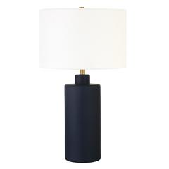 Carlina 25" Tall Ceramic Table Lamp with Fabric Shade in Matte Navy/White