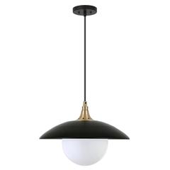 Alvia 14.5" Wide Pendant with Metal/Glass Shade in Matte Black/Brass/White