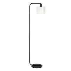 57'' Industrial 1-Light Floor Lamp with White Glass Drum Shade, Black