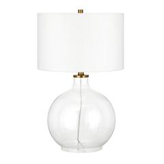 Laelia 24.75" Tall Table Lamp with Fabric Shade in Clear Glass/Brass/White