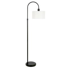 Veronica Arc Floor Lamp with Fabric Shade in Blackened Bronze/White