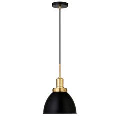 Madison 12" Wide Pendant with Metal Shade in Black/Brass/Black