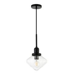 Zariza 8" Wide Pendant with Glass Shade in Blackened Bronze /Clear