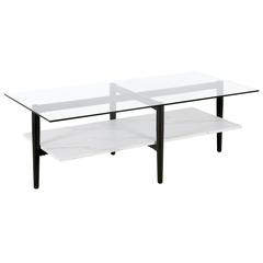 Otto 47'' Wide Rectangular Coffee Table with Faux Marble Shelf in Blackened Bronze/Faux Marble