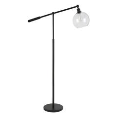 Dardan 60.62" Tall Floor Lamp with Glass Shade in Blackened Bronze/Seeded