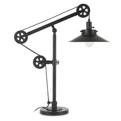 Descartes 29" Tall Wide Brim/Pulley System Table Lamp with Metal Shade in Blackened Bronze/Blackened Bronze