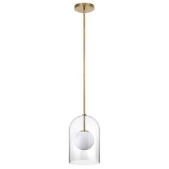 Sondre 8" Wide Double Layer Pendant with Glass Shade in Brass/White Milk/Clear