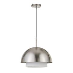 Octavia 15.75" Wide Pendant  with Metal/Glass Shade in Brushed Nickel/Brushed Nickel and White