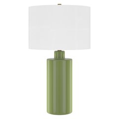 Selina 25" Tall Ceramic Table Lamp with Fabric Shade in Tarragon Green/White