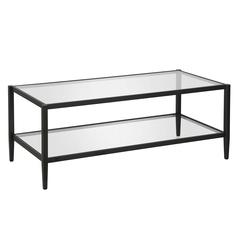 Hera 45'' Wide Rectangular Coffee Table with Glass Shelf in Blackened Bronze