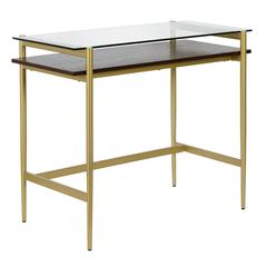 Eaton 36'' Wide Rectangular Desk in Brass/Walnut