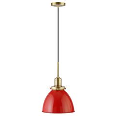 Madison 12" Wide Pendant with Metal Shade in Poppy Red/Brass/Poppy Red