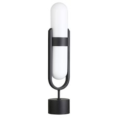 Blair Pill-Shaped Table Lamp with Milk Glass Shade in Blackened Bronze/White