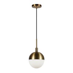 Orb 8" Wide Small Pendant with Glass Shade in Brass/White Milk