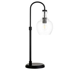 Verona 27" Tall Arc Table Lamp with Glass Shade in Blackened Bronze/Clear