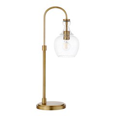 27" Mid-Century 1-Light Table Lamp with Glass Dome Shade, Brushed Gold