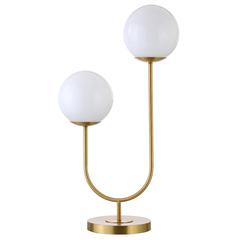 Dufrene 2-Light Table Lamp with Glass Shades in Brass/White Milk