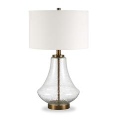 Lagos 23" Tall Table Lamp with Fabric Shade in Seeded Glass/Brushed Brass/White