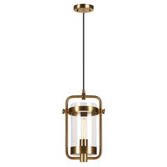 Orion 11" Wide Industrial Pendant with Glass Shade in Brass/Clear