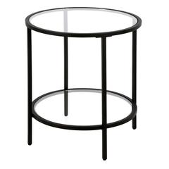 Sivil 20'' Wide Round Side Table with Glass Shelf in Blackened Bronze