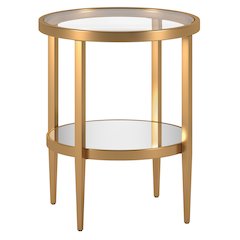 20" Modern Round End Table, Side Table, Nightstand with Open Shelf, Antique Gold