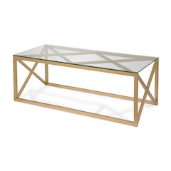 Henn&Hart 46" Rectangular Glass Coffee Table with Sled Base for Living Room