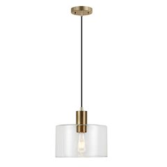 10" Pendant Light Fixture with Clear Glass Shade and 8' Adjustable Cord, Gold