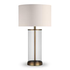 Rowan 28" Tall Table Lamp with Fabric Shade in Antique Brass/White
