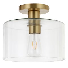 10" 1-Light Semi-Flush Mount Ceiling Light Fixture with Glass Drum Shade, Gold