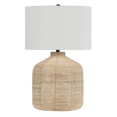 Jolina 26.5" Tall Oversized/Rattan Table Lamp with Fabric Shade in Natural Rattan/Brass /White