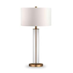 Harlow 29" Tall Table Lamp with Fabric Shade in Clear Glass/Brass/White