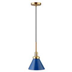 Zeno 8.5" Wide Pendant with Metal Shade in Blue/Brass/Blue