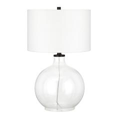 Laelia 24.75" Tall Table Lamp with Fabric Shade in Clear Glass/Blackened Bronze/White