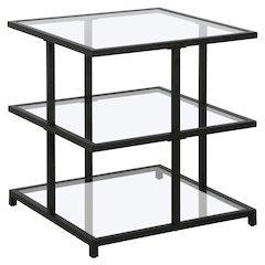 22'' Square Glass End Table, Nightstand with Open Glass Shelves, Black