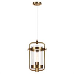 11" Industrial Pendant Light Fixture with Clear Glass Shade and 8' Cord, Gold