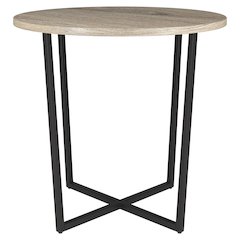 22'' Round End Table Modern Side Table, Night Stand, Black/Weathered Oak
