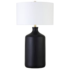 29" Transitional 1-Light Table Lamp with White Fabric Drum Shade, Flat Black