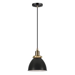 Madison 8" Wide Pendant with Metal Shade in Black/Brass/Black