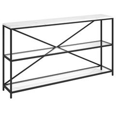 Fionn 55" Wide Rectangular Console Table with Faux Marble Top in Blackened Bronze
