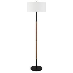 Simone 2-Light Floor Lamp with Fabric Shade in Blackened Bronze/Rustic Oak/White