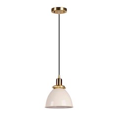 8"  Two-Toned Pendant Fixture with  White Metal Shade and 8' Cord,  White/Gold