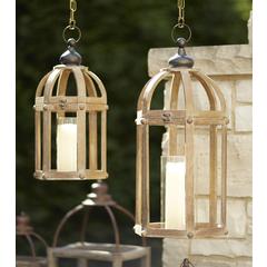 Lanterns (Set of 2) 21"H, 28"H Wood/Metal/Glass