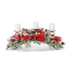 Pine and Berry Centerpiece 31"L x 12"H Plastic/Foam (Fits 3" Candles)