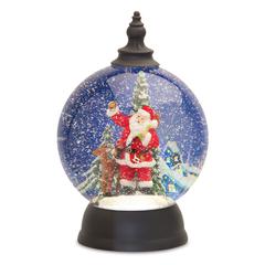 Santa in Sleigh Snow Globe 9.25"H Acrylic 6 Hr Timer 3 AA Batteries