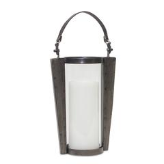 Candle Holder 8.5"W x 13.75"H (18"H includes handle) Iron/Glass