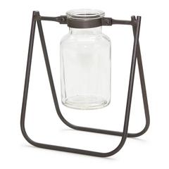 Jar with Stand (Set of 2) 6"L x 6.75"H Iron/Glass